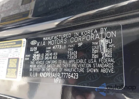 2020 Kia Sportage Sx Turbo z USA, uszkodzony, nr VIN KNDPR3A69L7776423